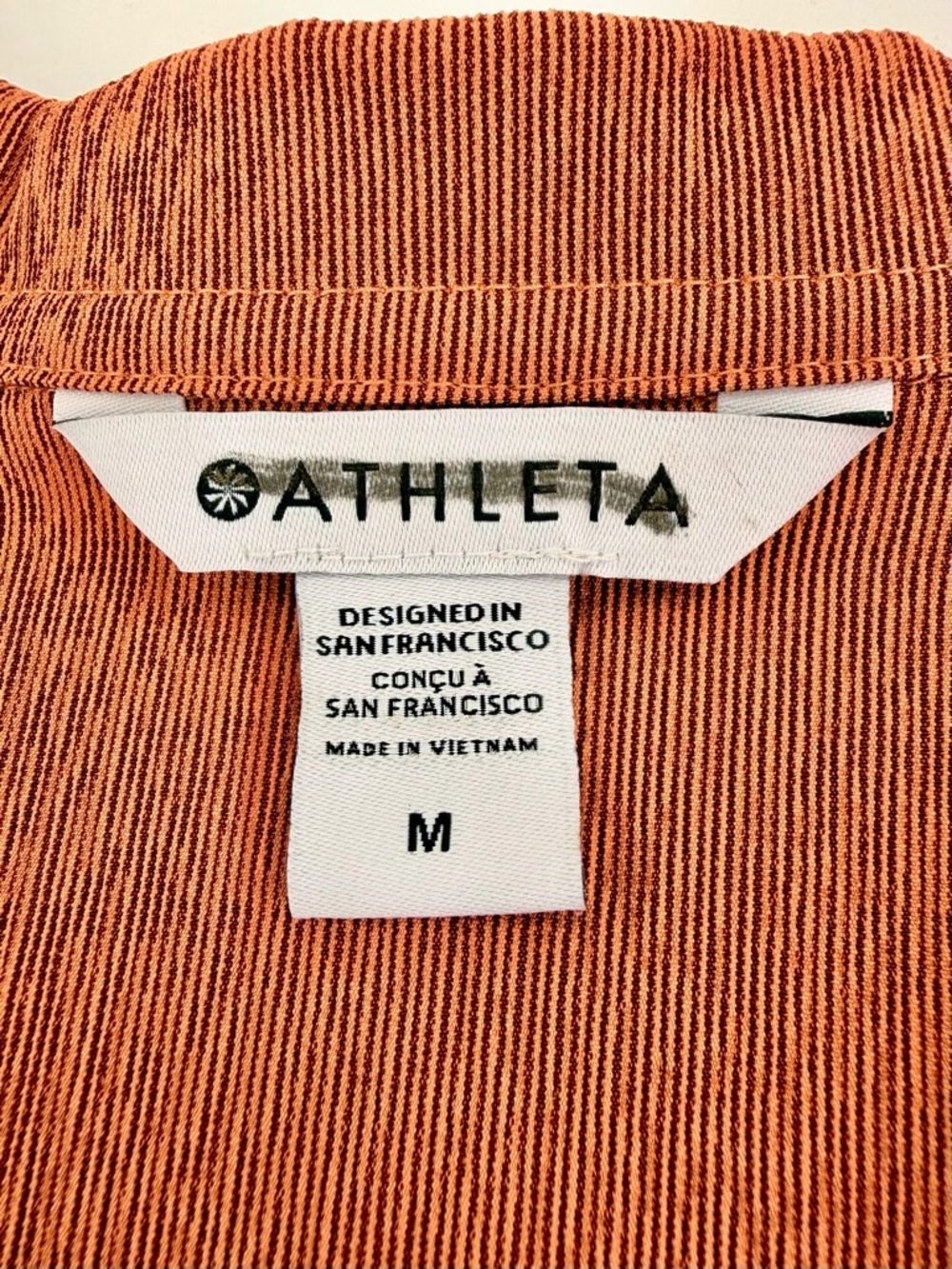 Athleta Top Women Medium Burnt Orange Textured Button Up Camp Shirt Short Sleeve - Picture 4 of 7
